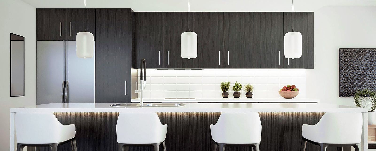 Modern kitchen with pendant lighting