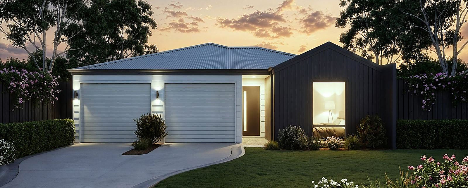 Dusk garden facade home