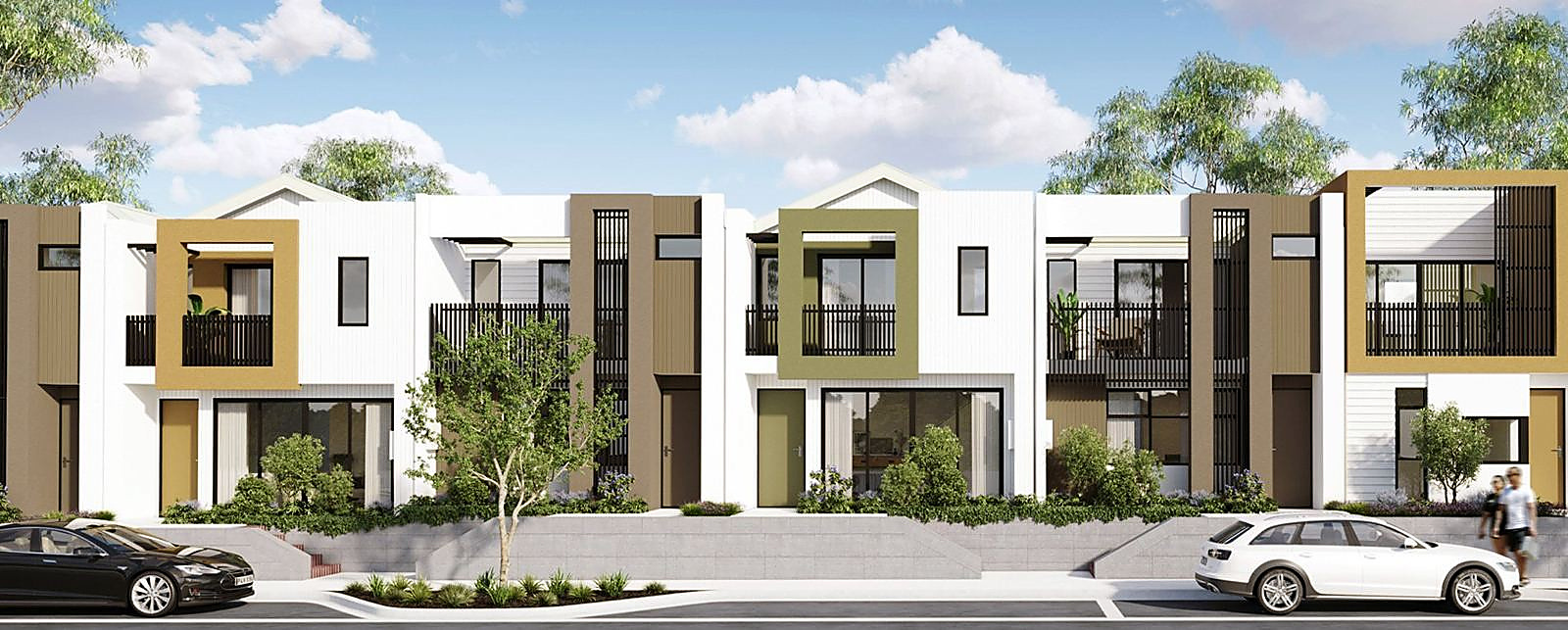 Colour-block townhomes streetscape
